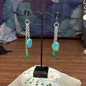 Elegant Silver and Turquoise Drop Earrings